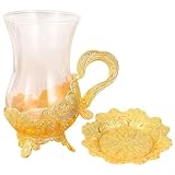 VALICLUD Taza y Platillo Europeo Diseño y Base Metálica Dorada para Café y Té Set Elegante para Momentos Especiales y Regalo