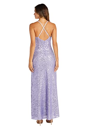 Image of Nightway Juniors' Long Sequin Cowl Neck Gown W /Cross-Back Spaghetti Straps & Side Slit - Prom Cocktail Party