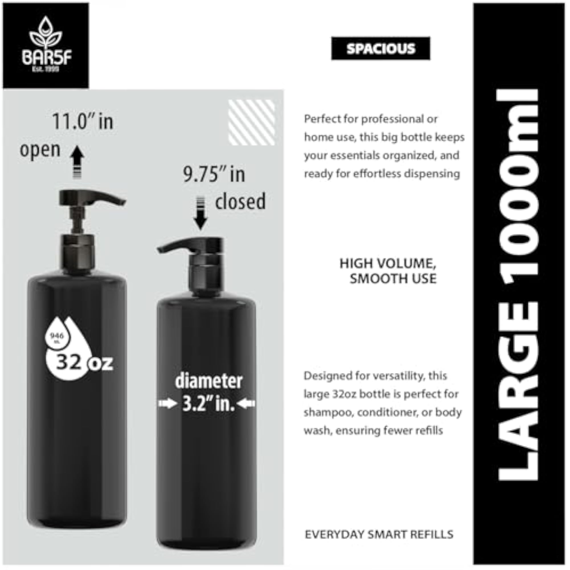 Empty Shampoo Bottles with Pump, Black