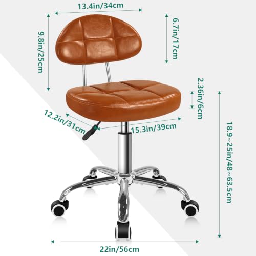 Image of BFTOU Square Minimalist Swivel Stool with Wheel for Work SPA Shop Massage Height-Adjustable Rolling Stool Chair with Back (Orange-Brown)