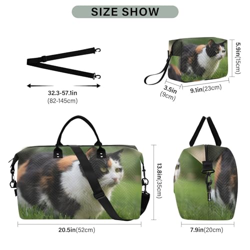 Large Travel Duffel Bag, Cat and Grass Sports Tote Gym Bag, Shoulder Weekender Overnight Bag for Women Men, Carry On Luggage with Toiletry Bags3