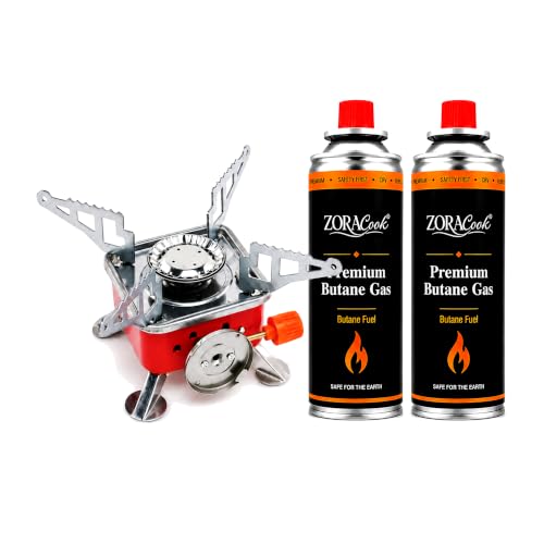 Image of Portable Camping Gas Stove Butane Gas Stove with foldable burner Outdoor Cooking Camping Hiking Trekking with Safety Lock(with 2 butane gas)