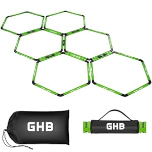GHB Hex Agility Rings Speed Rings with Carrying Bag 6 Set Portable Hexagon Rings, Agility Ladder for Agility Footwork Training