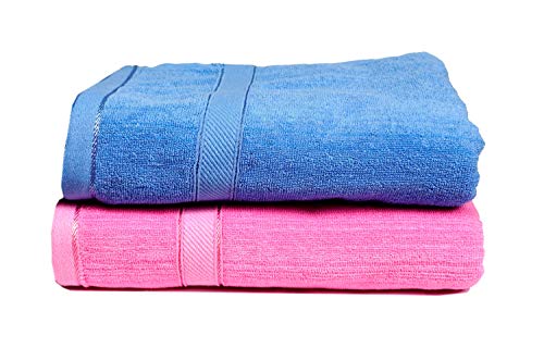 Image of Space Fly Cotton Towels for Bath | 600 GSM Bath Towel | Luxury Towel for Bath | Gym Towels for Men Sweat | Towel for Bath Women | Towel for Bath Large Size Men | Soft Towel (Blue&Pink)