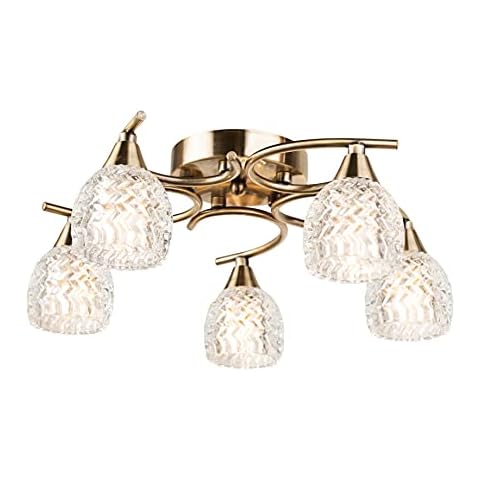 Hendon Swirl Antique Brass Flush Ceiling 5 Light/Dining Room/Living Room/Bedroom/Light Cover