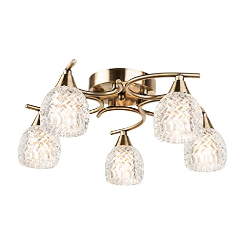 Hendon Swirl Antique Brass Flush Ceiling 5 Light/Dining Room/Living Room/Bedroom/Light