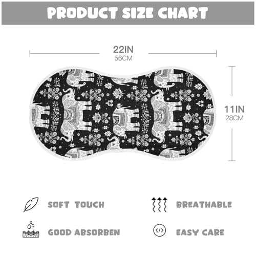 2 Pack Muslin Burp Cloths Elephants Boho Black Cotton Baby Burp Cloths Ultra Absorbent Soft Burping Cloth Washcloths for Newborn Boys Girls, Large 22" x 11"2