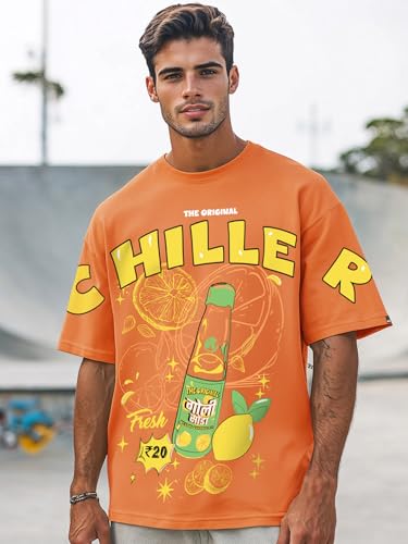 Image of Bewakoof Men's Cotton Graphic Print Oversized Fit Half Sleeve Round Neck T-Shirt | Casual Wear | Street Wear | Oversized t Shirt for Men Cotton | Baggy