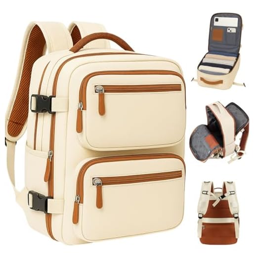 Mochila para Notebook Masculina Feminina Grande – Mochila executiva Antifurto, Reforçada, Saídas USB e Fone, Alça de Aço, Impermeável, Escolar, Faculdade, Trabalho ou Viagem – Bege Premium