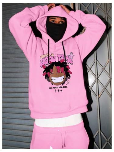 SHENHE Men's Graphic Hoodie Drawstring Cartoon Letter Print Funny Hoodie Pullover Sweatshirt4