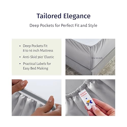 California Design Den Certified 100% Egyptian Cotton Sheets Queen Size Bed Set - Queen Sheet Set Percale with Deep Pockets, Lightweight, Crisp, Cool & Durable Luxury Bedding - Light Grey