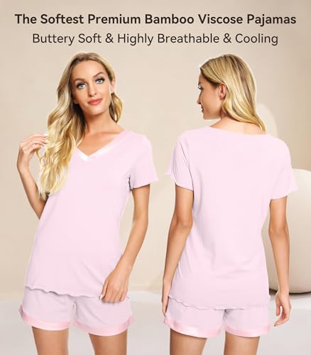 Image of WiWi Viscose from Bamboo Pajamas Set for Women Super Soft Short Sleeve Cooling Summer Plus Size Pjs Sets Sleepwear S-4X