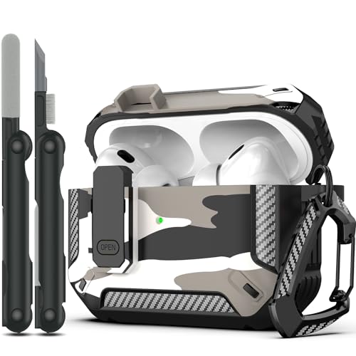RFUNGUANGO AirPods Pro �� 2 ����ی�P�[�X �N���[�j���O�L�b�g�t���A���b�N�t���~���^���[�n�[�h�P�[�X�ی�A�[�}�[�AAirPod Gen 2 �[�d�P�[�X (2023/2022/2019�A�� 2 ����/�� 1 ����) �p�A�����