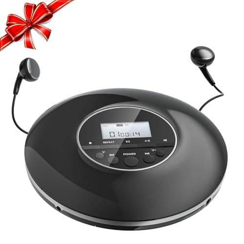 Gueray Reproductor de CD Portátil para Coche Reproductor CD con Auriculares y Soporte de Pantalla Protección Anti-Skip Repetición de reproducción Función de Bloqueo y Memoria para Audio Libros Niños