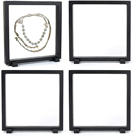 Framendino, 4 Pack Black 3D Floating Frame Display Case Challenge Coin 7 x 0.8 Holder Stands Jewelry Storage Box for AA Medallion Shells Gems Cover