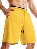 Aolesy Men's Basketball Shorts with Zipper Pockets Lightweight Quick Dry 10 Inch Workout Shorts for Men Athletic Gym Yellow