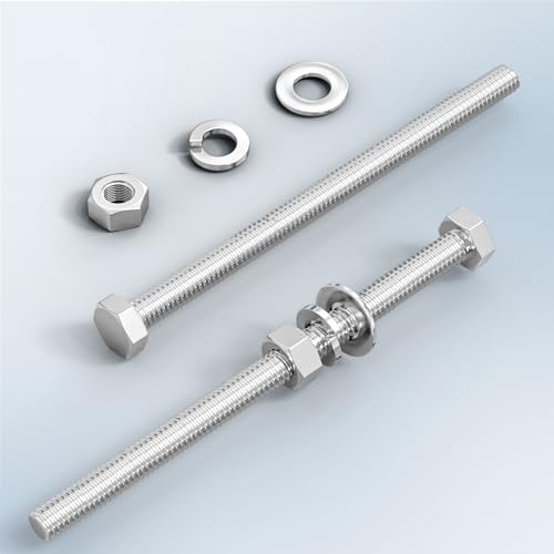 Image of 20PCS 5 /16-18 inch x 6 inch 304 Stainless Steel External Hex Bolt, Fully Threaded Bolt with Nut Flat & Lock Washers and Spanner