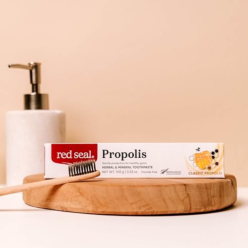 Red Seal Pasta de dente natural herbal e mineral de própolis - sem flúor, pasta de dente orgânica, c