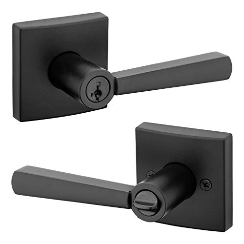 Baldwin 93540-020 Spyglass Keyed Entry Lever for Garage Office Door Handle in Matte Black Featuring SmartKey Security with Modern Contemporary Slim Design for Interior&Exterior Doors,Prestige Series