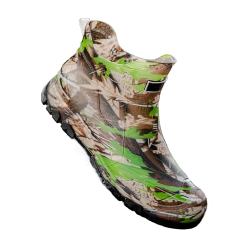 Camo Ankle Deck Boots for Men Waterproof Boat Fishing Short Rubber Booties Lightweight Breathable Wide Non-slip Sole Comfort Wear Mud Walking Rain Water Shoes Hiking Camping Beach Gardening Sailing