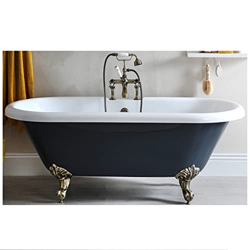 Milano Hest Stone Grey 1795mm x 785mm Double Ended Freestanding Bath Gold Feet