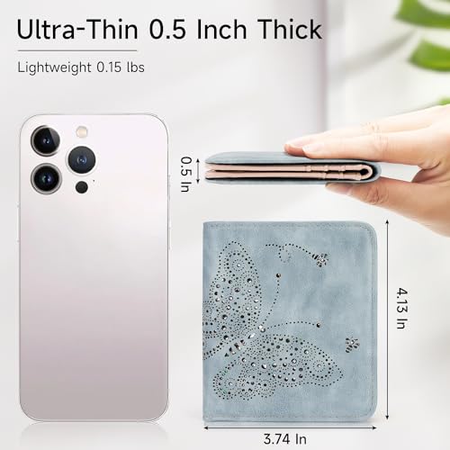 Small RFID Wallet Women Ultra Thin Slim Womens Wallet Mini Compact Bifold Pocket Ladies Wallets for Women BLUE2