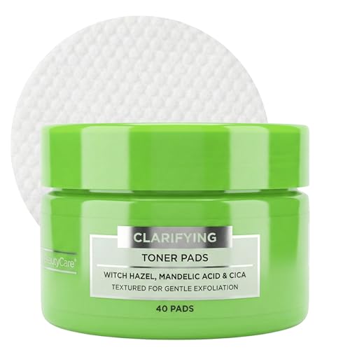 Global Beauty Care Clarifying Toner Pads - Face Toner Pads with Witch Hazel, Mandelic Acid & CICA, Dual Textured Exfoliating Facial Pads, Helps Refine Pores & Balance Skin, 40ct (1-Pack)