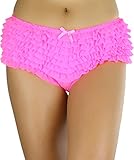 ToBeInStyle Women’s Chiffon Ruffle Lace Trim Polyester Blend Booty Shorts Neon Pink