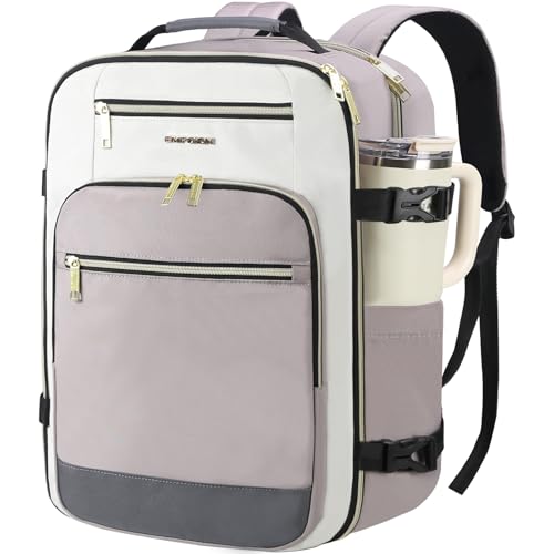 EMPSIGN 40L Travel Backpack for Women & Men, Airline Approved Carry On Backpack, TSA Personal Item Bag Waterproof, Overnight Weekender Essentials Backpacks for Business fits 17" Laptop, Dusty Pink