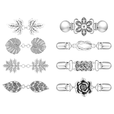 JerryHardice 8 Pcs Vintage Cinch Clips for Women, Retro Rose Flower Sweater Cardigan Shirt Brooch Clips, Leaf Rhinestones Dress Cincher Clip for Clothes Cover