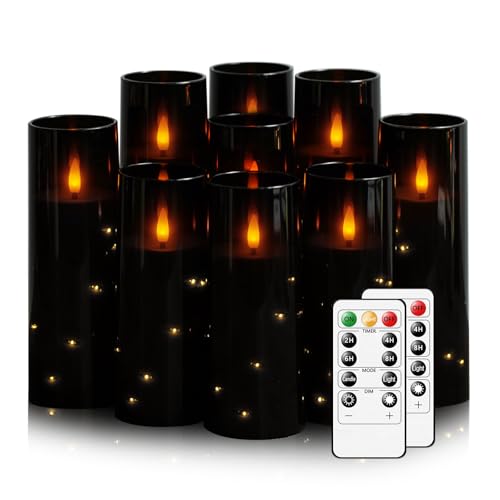 Image of Nimiko Flickering Flameless LED Candles, 9 Pcs with Embedded Star String, Acrylic LED Pillar Candles with Remote, Suitable for Home Decoration (Black)