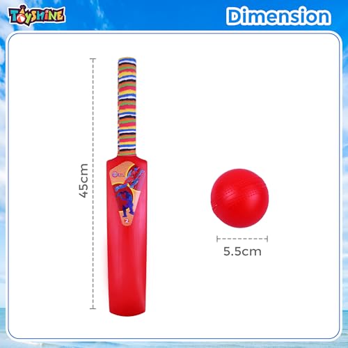 Image of Toyshine Bat and Ball Junior Cricket Combo Size 2 Indoor Outdoor Sports Game Toy for Kids 3 to 5 Years Physical Activity Kids Sports - Multicolor