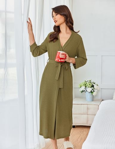 Image of Ekouaer Women's Robe Long Waffle Knit Bathrobe Lightweight Soft Kimono Robes Loungewear S-XXL