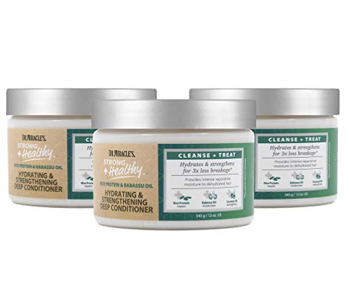 Dr. Miracle's Strong & Healthy Hydrating & Strengthening Deep Conditioner (3 Pack). Contains Coconut Oil to provide intense moisture and repair damaged hair.