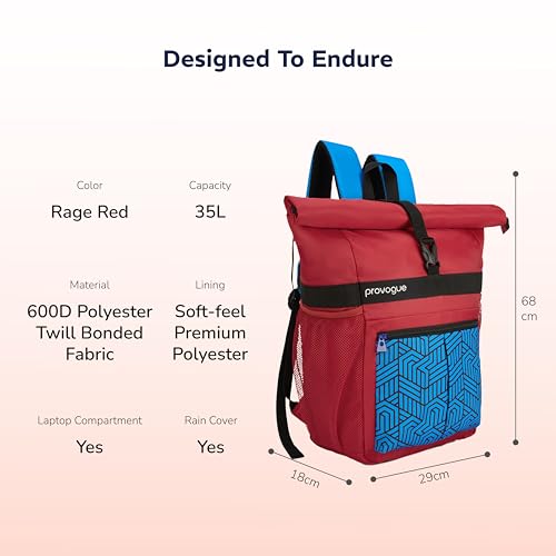Image of Provogue Vaulta 30 litres everyday backpack with 15.6 inch laptop compartment for men and women, stylish contemporary daily use college, office and outdoor bag | With organiser