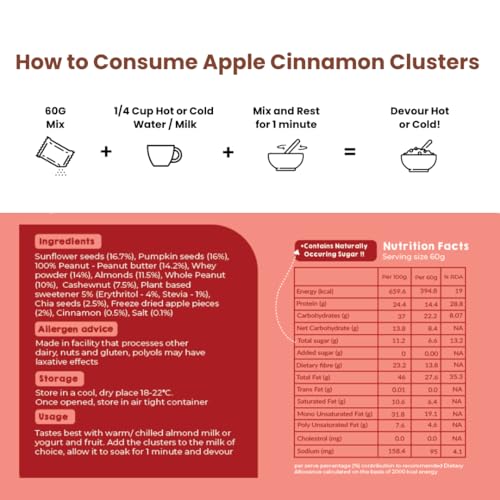 Image of Kilobeaters Clusters 1Kg (Apple Cinnamon, Pack Of 1) | High-Protein Breakfast Mix | No Added Sugar, Grain-Free Cereal | Healthy Snack With Freeze-Dried Apples & Nuts | Healthy Snacks For Adults