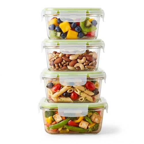 Image of Square Borosilicate Glass Containers with Lids, 800 ml Each, Set of 4 | 100% Food-Safe, Airtight & Leakproof | Microwave, Freezer & Dishwasher Safe for Lunch and Storage