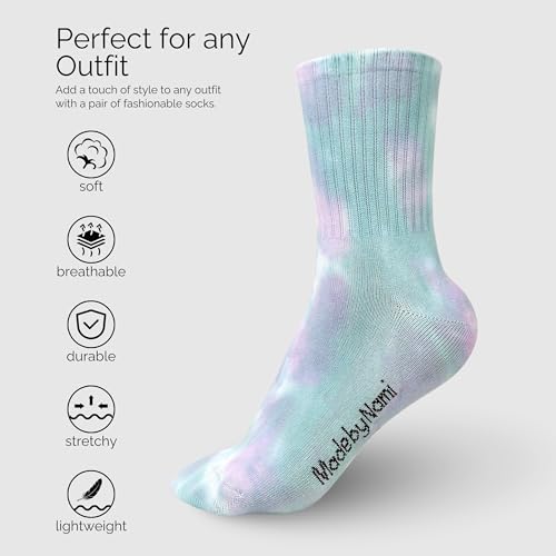 Made by Nami 2 Pairs of Tie Dye Crew Socks for Women Colorful & Breathable Cotton Tie Dye Socks for Workout, Gym and Casual Wear3