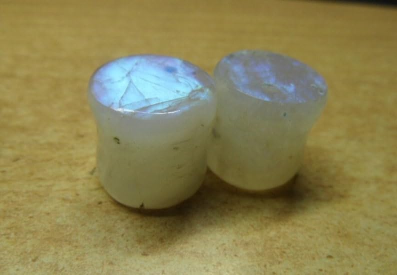 Natural Rainbow Moon Stone, Tunnels White Fire Plugs Ear Gauge & Plugs Earrings Convex & Concave