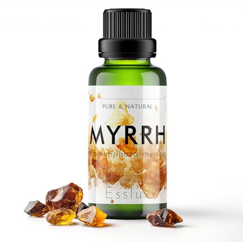 Image of Esslux Myrrh Essential Oil - 100% Pure Natural Myrrh Oil for Skin Care, Aromatherapy & Diffuser | Rich, Earthy Aroma for Relaxation & Meditation - Perfect for Candle & Soap Making - 90 ML