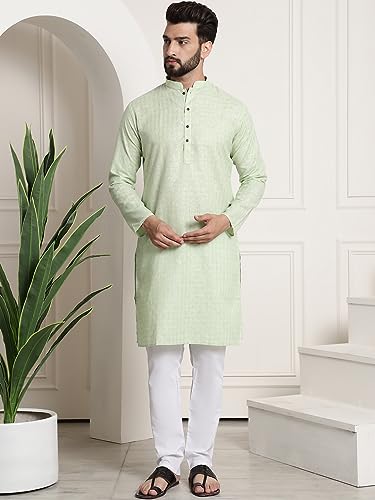 Image of SOJANYA (Since 1958 Men's Cotton Blend Checked Kurta and Churidar Pyjama Set