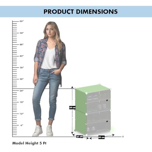 Image of amazon basics DIY Foldable Shoe Rack | 4 Layer Plastic Shoes Rack with Door Cover | Multipurpose Stand for Home & Entryway Green