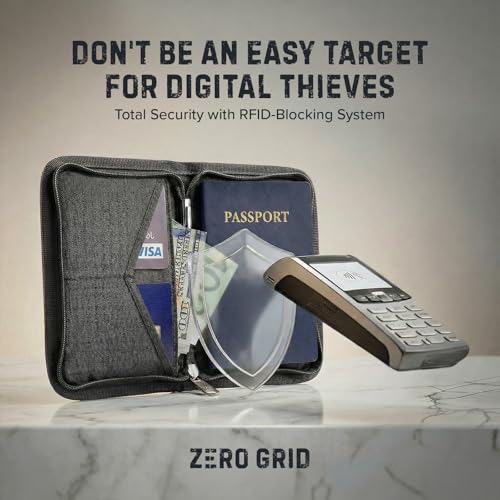 Image of Zero Grid RFID Family Passport Holder for up to 6 Passports, Large Zippered Wallet for Men & Women, Fits Cards, Cash, ID, Sim Card; Premium & Compact Travel Document Holder - Shadow Grey
