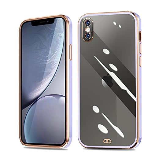 iPhone XS/X ケース クリア アイフォンX/XS カバー 耐衝撃 透明 TPU 落下防止 防塵 薄型 軽量 一体型 人気 変形防止 全面保護カバー シリコン メッキ加工 (クローブ紫)