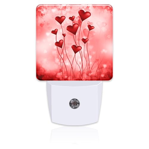 Image of Red Hearts Night Light Plug into Wall,Romantic Sweet Heart Dusk to Dawn Night Light Plug in,0.5w Energy Saving Sleep Friendly NightLight for Kids, Ideal Gifts for Birthday Mother's Day