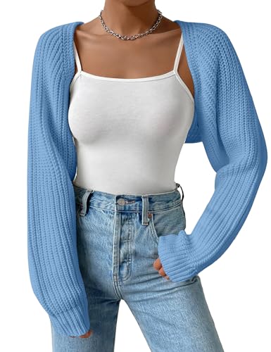 Image of Women's Long Sleeve Open Front Knitted Crop Cardigan Drop Shoulder Knit Bolero Shrug Sweater