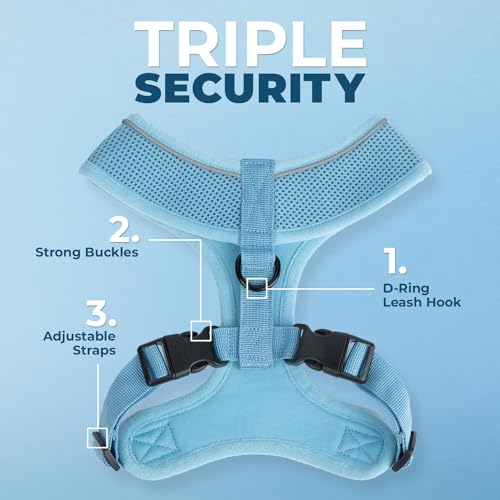 Image of Voyager Aerolite Over The Head Dog Harness, No Pull Breathable Air Mesh Vest, Quick Dry with Reflective Stitching, Adjustable Escape Resistant Harness for Small Medium Large Dogs - Blue, Medium