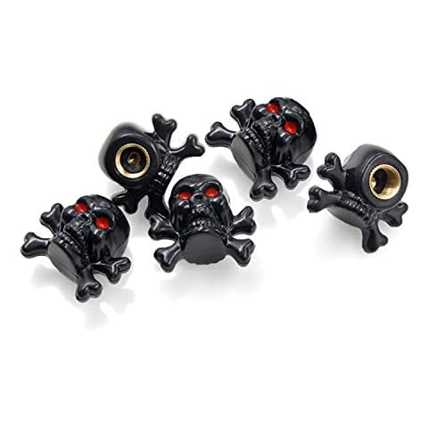 MYOSPARK 5Pcs Black Crossbones Skull Head Wheel Tire Tyre Air Valve Stem Cap Dust Cover For Universal Car Truck Motorcycle Bike (Skull Head Valve Cap Gold) Cover