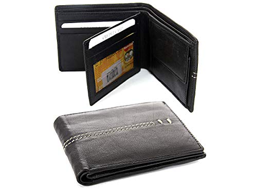 Men's Leather Bifold 6 Credit Card Slots 1 Id Window Stitch Design Wallet 4x3.25 inches