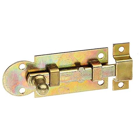Alberts 113001 Fensterriegel | gerade, mit befestigter Schlaufe | galvanisch gelb verzinkt | Platte 61 x 26 mm Cover
